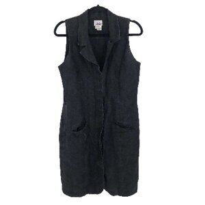 SAKE Black Linen Dress 14 100% Linen Y2K 00s Vintage Women Sleeveless Pockets